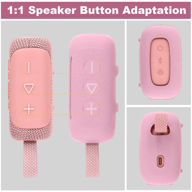 Alt view image 3 of 7 - for JBL Go 5 Waterproof Bluetooth Speaker Silicone Cover, Pink Snug Fit, Portable Carabiner Clip, Shock Absorption, Drop Protection, Travel Lightweight Design, Protective Skin Case