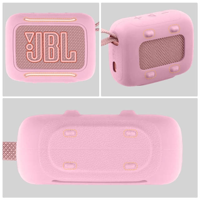 Alt view image 4 of 7 - for JBL Go 5 Waterproof Bluetooth Speaker Silicone Cover, Pink Snug Fit, Portable Carabiner Clip, Shock Absorption, Drop Protection, Travel Lightweight Design, Protective Skin Case