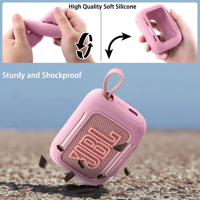 Alt view image 7 of 7 - for JBL Go 5 Waterproof Bluetooth Speaker Silicone Cover, Pink Snug Fit, Portable Carabiner Clip, Shock Absorption, Drop Protection, Travel Lightweight Design, Protective Skin Case