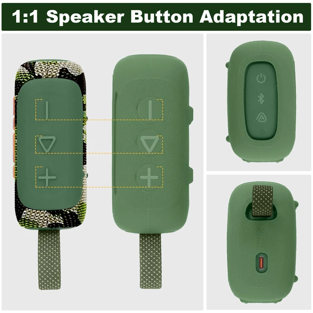 Alt view image 3 of 7 - for JBL Go 5 Waterproof Bluetooth Speaker Silicone Cover, Army Green Snug Fit, Portable Carabiner Clip, Shock Absorption, Drop Protection, Travel Lightweight Design, Protective Skin Case