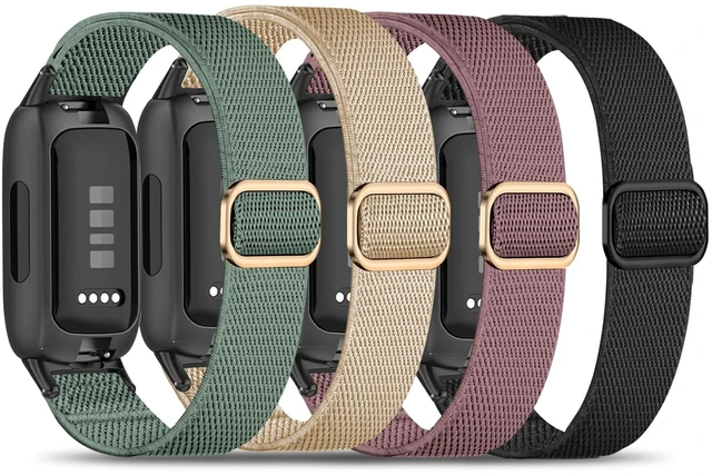 Main image of 4 Pack Elastic Nylon Compatible with Fitbit Inspire 3 Band/Fitbit Inspire 2 Band, Adjustable Soft Stretchy Sport Strap Replacement Wristband for Inspire 3/2 Women Men