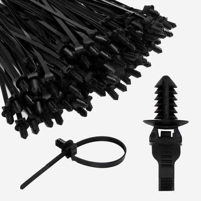Main image of 100 PCS Push Mount Zip Ties, 8.3 Inch Nylon Car Mount Wire Ties Snap in Cable Zip Ties, Black Push Mount Cable Ties Automotive Zip Ties Wire Harness Clips for Wire Tying (8.3" L x 0.2" W)