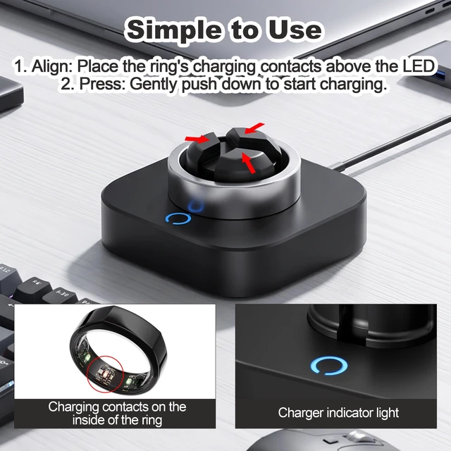 Alt view image 7 of 7 - Charging Dock Compatible with Ou-ra Ring Gen 3 Adjustable Charging Dock Fits Size 7-13 - Portable Home, Office Travel Charger with USB-C Cable (Not for Ring Gen 4/5)