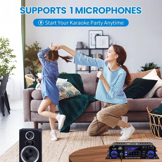 Alt view image 5 of 6 - S-288 Bluetooth 5.0 4-Channel Amplifier, 40W x 4 4-channel home audio amp with USB, SD, AUX, RCA, FM and microphone inputs plus remote and 12V 5A adapter