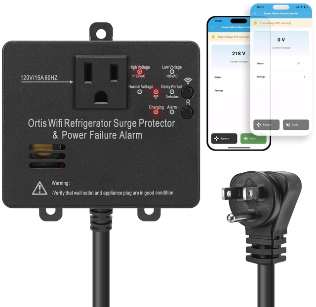 Main image of Wi-Fi Smart Power Failure Alarm with Surge Protector, Remotely Monitor and Control Your Refrigerator Via App, Ensuring The Safety of Refrigerator and Food Stored Inside, Black