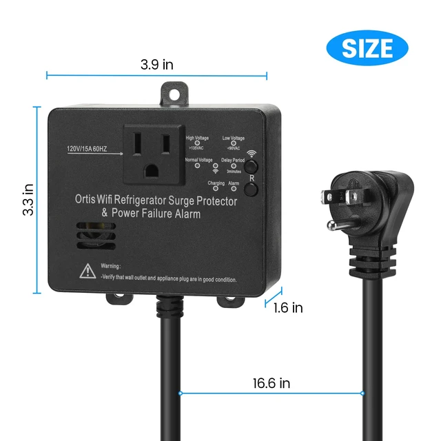 Alt view image 6 of 7 - Wi-Fi Smart Power Failure Alarm with Surge Protector, Remotely Monitor and Control Your Refrigerator Via App, Ensuring The Safety of Refrigerator and Food Stored Inside, Black
