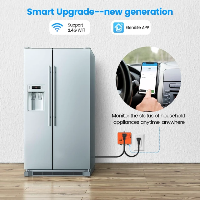 Alt view image 2 of 7 - Wi-Fi Smart Power Failure Alarm with Surge Protector, Remotely Monitor and Control Your Refrigerator Via App, Ensuring The Safety of Refrigerator and Food Stored Inside