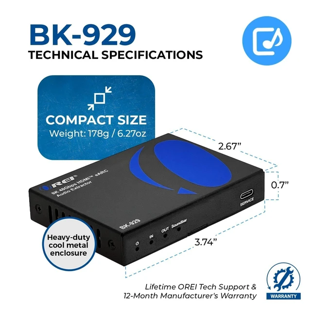Alt view image 5 of 7 - 48Gbps HDMI eARC Audio Extractor Dolby Atmos DTS: X VRR ALLM HDCP 2.3 HDMI Audio Extractor 4K 120Hz, HDMI 2.1 eARC Audio Extractor, Dolby Vision, HDR10, HDCP 2.3, ARC Support