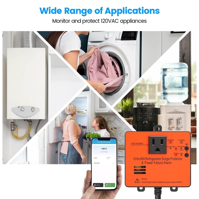 Alt view image 7 of 7 - Wi-Fi Smart Power Failure Alarm with Surge Protector, Remotely Monitor and Control Your Refrigerator Via App, Ensuring The Safety of Refrigerator and Food Stored Inside