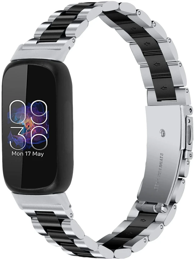 Main image of Stainless Steel Band Compatible with Fitbit Inspire 3, Adjustable Metal Watch Bands BraceletsWristband Replacement for Women Men(Silver-Black)