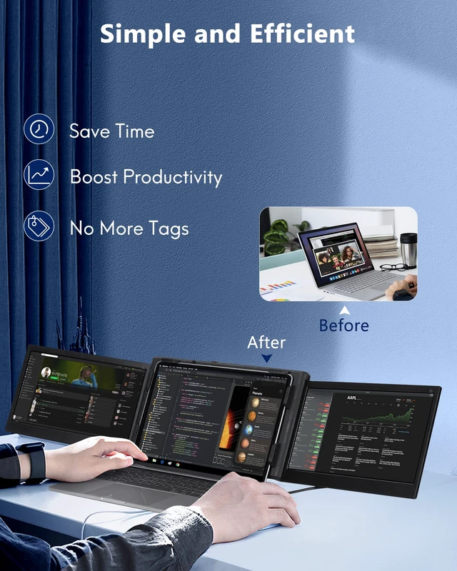 Alt view image 3 of 7 - Laptop Screen Extender 12" FHD 1080P Portable Monitor for 13-16.5" Laptop Type-C Plug-Play Triple Portable Monitor Dual Monitor Extender for Mac