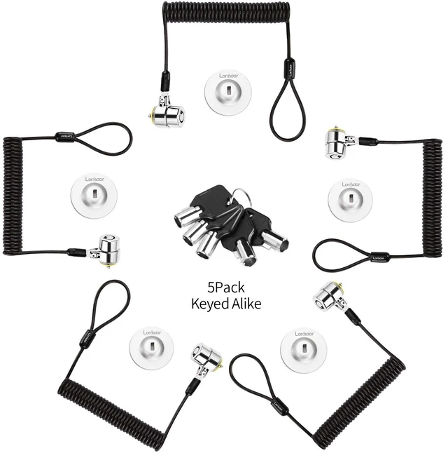 Main image of Keyed Alike 5Pack Security Hardware Cable Lock Kit,Retractable Cable Lock Portable Keyed Laptop Lock 5Keys 6.2Ft for Monitors, Laptops, MacBooks, Tablets, iPad,Mac mini