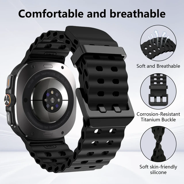 Alt view image 3 of 7 - Sport Band &Storage Case Compatible for Galaxy Watch Ultra 2/1 No Gap Waterproof Wristband,Soft Silicone Strap,for Samsung Galaxy Watch Ultra 2/Ultra 47mm(2026/2025/2024) Men Women