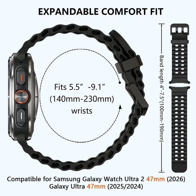 Alt view image 5 of 7 - Sport Band &Storage Case Compatible for Galaxy Watch Ultra 2/1 No Gap Waterproof Wristband,Soft Silicone Strap,for Samsung Galaxy Watch Ultra 2/Ultra 47mm(2026/2025/2024) Men Women
