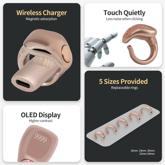 Alt view image 2 of 7 - Tasbeeh Counter, Tasbih Counter, Zikr Smart Ring, Adjustable Finger Ring Counter, Dhikr Counter, Prayer Direction Indicator, 5 Azan Alarm Clock, APP Support, Eid al-Fitr Gifts for Muslims(Rose Gold)