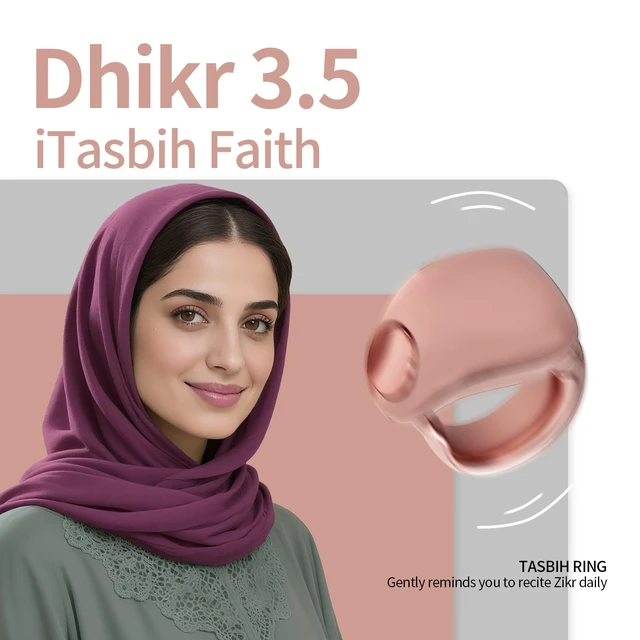 Alt view image 7 of 7 - Tasbeeh Counter, Tasbih Counter, Zikr Smart Ring, Adjustable Finger Ring Counter, Dhikr Counter, Prayer Direction Indicator, 5 Azan Alarm Clock, APP Support, Eid al-Fitr Gifts for Muslims(Rose Gold)