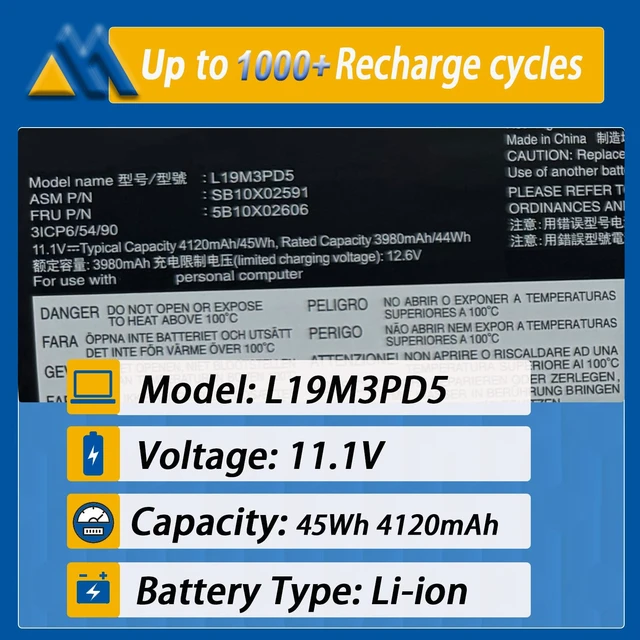 Alt view image 5 of 7 - 45Wh L19M3PD5 Laptop Battery Replacement for Lenovo Thinkpad E14 Gen 2 20T6 20TA E14 Gen 3 20Y7 20YD 20YE E15 Gen 2 20T8 20TD Gen 3 4 Series L19D3PD5 L19C3PD5 SB10X02597 L19C3PD5 11.1V 4120mAh