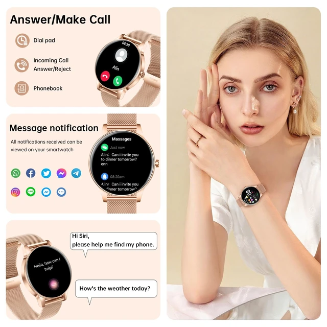 Alt view image 2 of 7 - Smart Watch for Women(Answer/Make Calls), 1.27" HD Screen Fitness Tracker with Heart Rate/Sleep Monitor, 130+ Sport Modes IP68 Waterproof Activity Tracking, Smartwatch for Android Phones iPhone