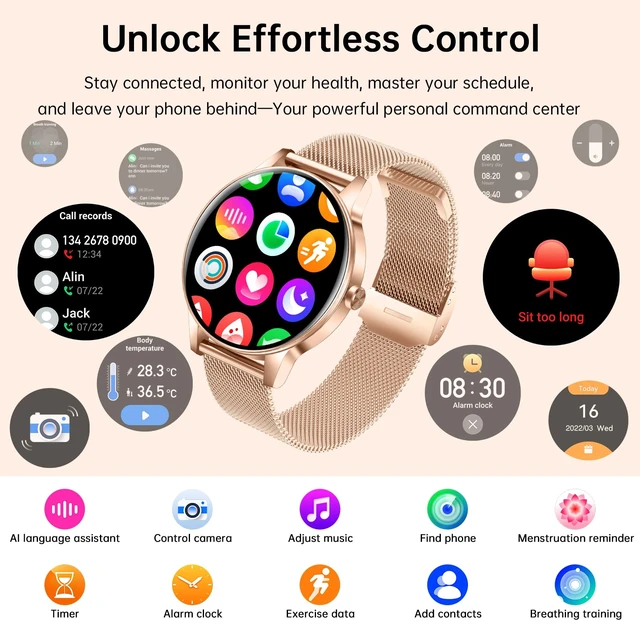 Alt view image 7 of 7 - Smart Watch for Women(Answer/Make Calls), 1.27" HD Screen Fitness Tracker with Heart Rate/Sleep Monitor, 130+ Sport Modes IP68 Waterproof Activity Tracking, Smartwatch for Android Phones iPhone