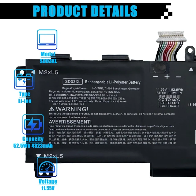 Alt view image 2 of 7 - SD03XL Laptop Battery Replacement for HP Omen 15 2020 15-EK0000 / Omen 15-EN 15-EN0000 Series HSTNN-089U HSTNN-DB9U HSTNN-OB1R L84356-2C1 L84357-AC1 L84392-005 L84394-005 52.5Wh