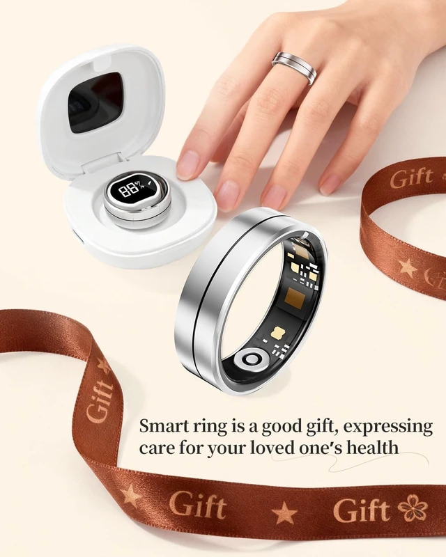 Alt view image 7 of 7 - Smart Ring for Women Men, Health Tracker Ring with Charging Case, Sleep Fitness Activity Tracker, Heart Rate SpO2 HRV Stress Monitor, IP68 Waterproof, No Subscription, iOS Android, Silver 8