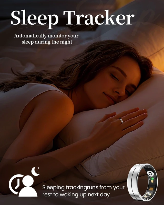 Alt view image 3 of 7 - Smart Ring for Women Men, Health Tracker Ring with Charging Case, Sleep Fitness Activity Tracker, Heart Rate SpO2 HRV Stress Monitor, IP68 Waterproof, No Subscription, iOS Android, Silver 8