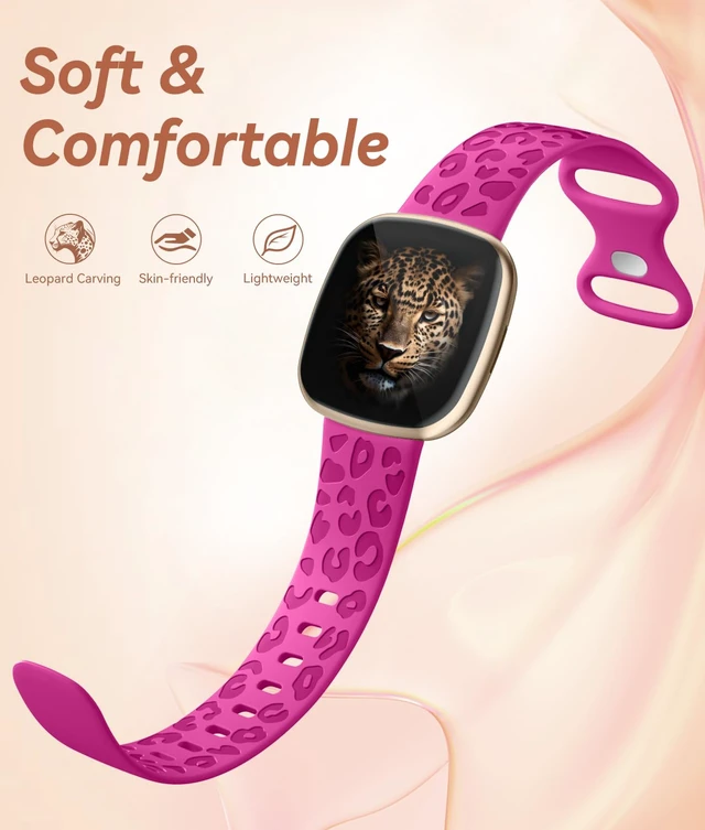 Alt view image 3 of 7 - Leopard Bands Compatible with Fitbit Versa 4/Sense 2/Sense/Versa 3 Cute Fancy Bands Compatible with Fitbit Versa 4 Bands for Women, Soft Silicone Sport Strap for Sense 2/Sense/Versa 3 Bands