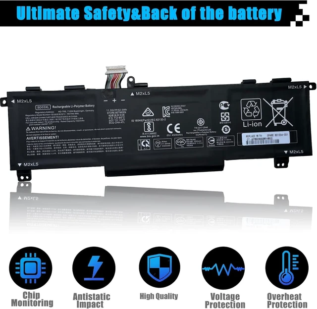 Alt view image 5 of 7 - SD03XL Laptop Battery Replacement for HP Omen 15 2020 15-EK0000 / Omen 15-EN 15-EN0000 Series HSTNN-089U HSTNN-DB9U HSTNN-OB1R L84356-2C1 L84357-AC1 L84392-005 L84394-005 52.5Wh