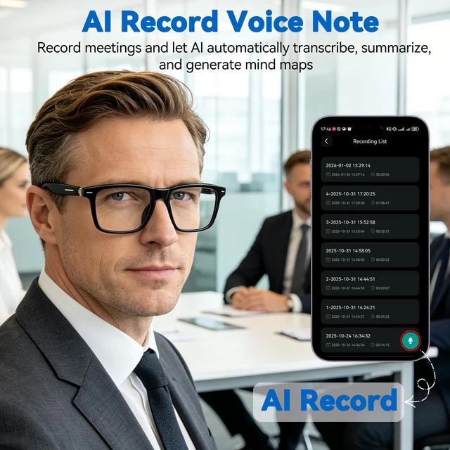 Alt view image 4 of 7 - AI Smart Glasses with ChatGPT - Bluetooth, Real-Time Translation, AI Assistant & Voice Control, Music & Hands-Free Calls, Photochromic Lenses, for Men & Women