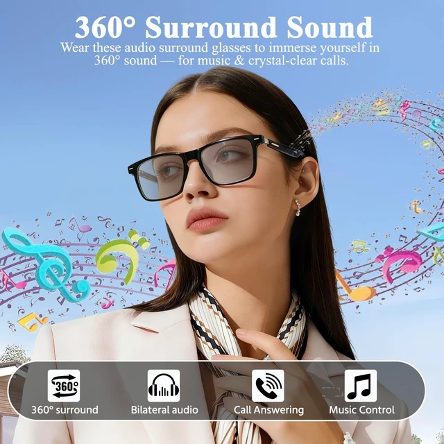 Alt view image 5 of 7 - AI Smart Glasses with ChatGPT - Bluetooth, Real-Time Translation, AI Assistant & Voice Control, Music & Hands-Free Calls, Photochromic Lenses, for Men & Women