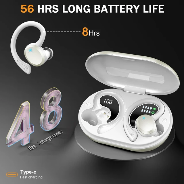 Alt view image 5 of 7 - Wireless Earbuds, Sport Bluetooth 5.4 Headphones 2026 New Bluetooth Earbuds with 56Hrs Stereo, 4 ENC Mic, Noise Canceling Over-Ear Buds with Earhooks, IP7 Waterproof Earphones for Workout/Running/Gym