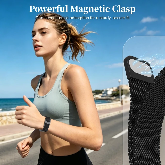 Alt view image 2 of 7 - Metal Replacement Strap Compatible with Hume Band 1.0, Magnetic Mesh Loop Stainless Steel Lightweight Sport Wristand for Women Men