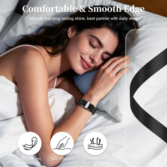 Alt view image 5 of 7 - Metal Replacement Strap Compatible with Hume Band 1.0, Magnetic Mesh Loop Stainless Steel Lightweight Sport Wristand for Women Men