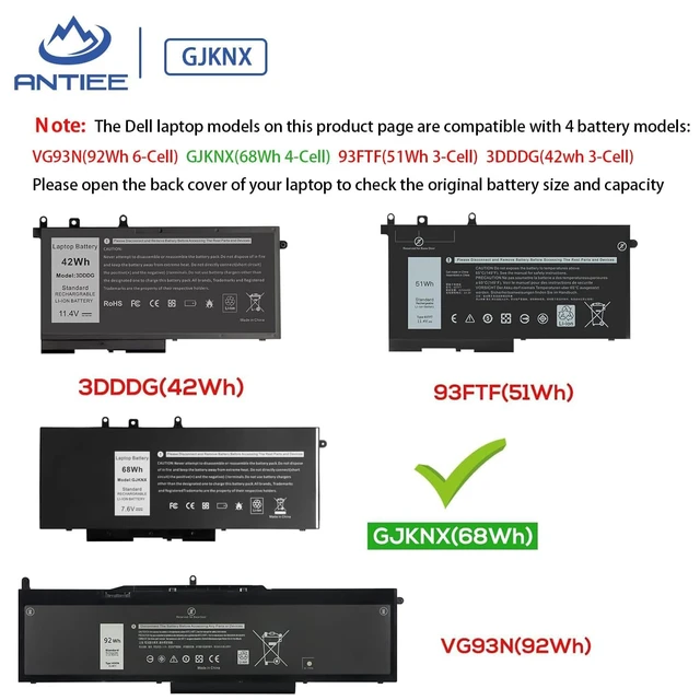 Alt view image 2 of 7 - 68Wh GJKNX Laptop Battery Replacement for Dell Latitude 5480 5580 5280 5288 5290 5488 5490 5491 5495 5590 5591 E5480 E5580 E5590 E5490 Precision 15 3520 3530 GD1JP DY9NT 0DY9NT 5YHR4 451-BBZG