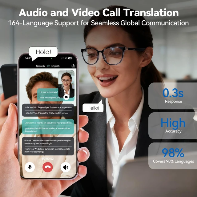 Alt view image 3 of 7 - AI Smart Glasses for Men & WomenPowered by ChatGPT, Real-Time Translation Bluetooth Glasses with Photochromic Lens, Music & Hands-Free Calling, UV & Blue Light Protection, Thin Temples