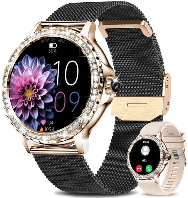 Main image of Smart Watches for Women (Answer/Make Calls), 1.3 Fitness Tracker Watch with Heart Rate/Blood Pressure/SpO2/Sleep Monitor, IP68 Waterproof Smart Watch for Android Phones and iPhone - Rose Gold Black