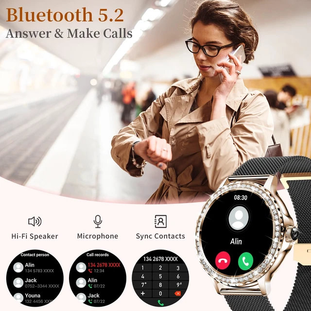 Alt view image 2 of 7 - Smart Watches for Women (Answer/Make Calls), 1.3 Fitness Tracker Watch with Heart Rate/Blood Pressure/SpO2/Sleep Monitor, IP68 Waterproof Smart Watch for Android Phones and iPhone - Rose Gold Black