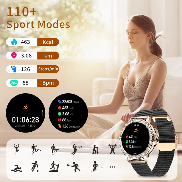 Alt view image 6 of 7 - Smart Watches for Women (Answer/Make Calls), 1.3 Fitness Tracker Watch with Heart Rate/Blood Pressure/SpO2/Sleep Monitor, IP68 Waterproof Smart Watch for Android Phones and iPhone - Rose Gold Black
