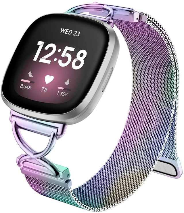Main image of X-Shape Metal Band Compatible with Fitbit Versa 4/Sense 2/Versa 3/Sense Bands Women Men, Stainless Steel Soft Mesh Loop Strap Replacement for Fitbit Sense 2/Versa 3/Sense/Versa 4 Smartwatch