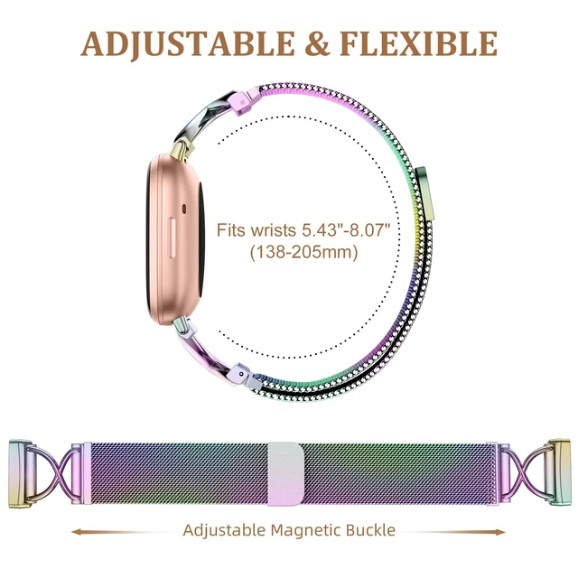 Alt view image 6 of 7 - X-Shape Metal Band Compatible with Fitbit Versa 4/Sense 2/Versa 3/Sense Bands Women Men, Stainless Steel Soft Mesh Loop Strap Replacement for Fitbit Sense 2/Versa 3/Sense/Versa 4 Smartwatch