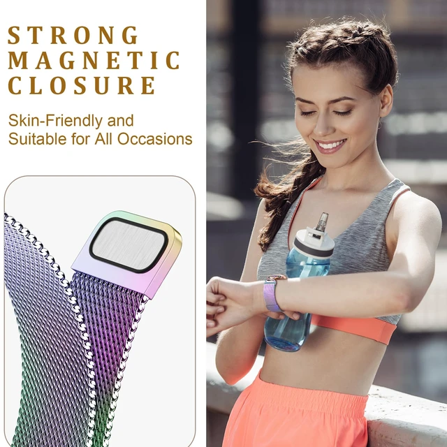 Alt view image 4 of 7 - X-Shape Metal Band Compatible with Fitbit Versa 4/Sense 2/Versa 3/Sense Bands Women Men, Stainless Steel Soft Mesh Loop Strap Replacement for Fitbit Sense 2/Versa 3/Sense/Versa 4 Smartwatch
