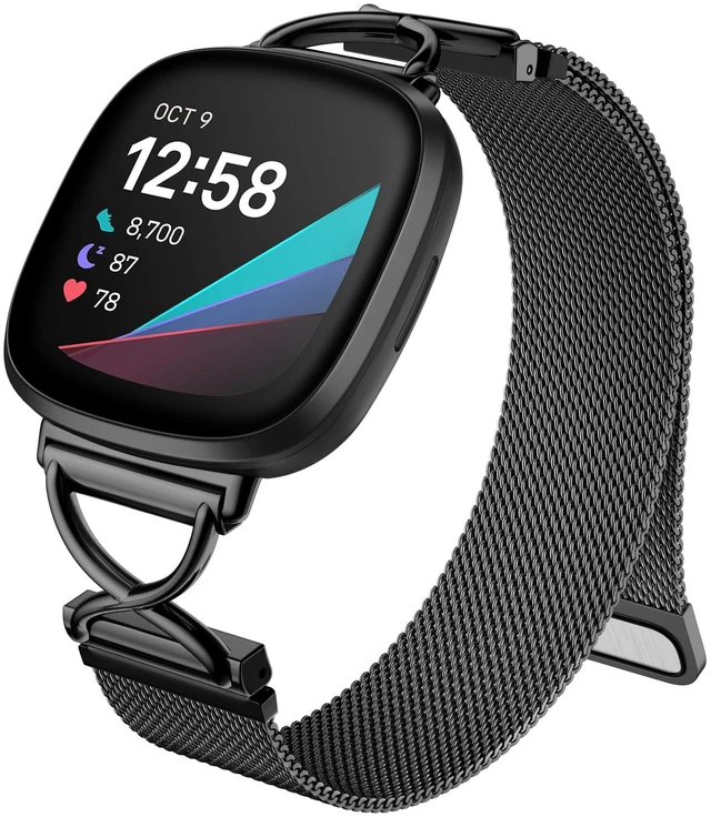 Main image of X-Shape Metal Band Compatible with Fitbit Versa 4/Sense 2/Versa 3/Sense Bands Women Men, Stainless Steel Soft Mesh Loop Strap Replacement for Fitbit Sense 2/Versa 3/Sense/Versa 4 Smartwatch