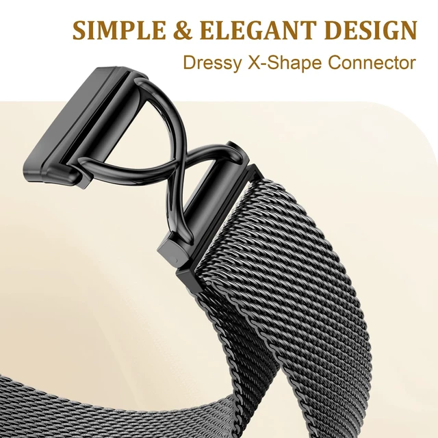 Alt view image 3 of 7 - X-Shape Metal Band Compatible with Fitbit Versa 4/Sense 2/Versa 3/Sense Bands Women Men, Stainless Steel Soft Mesh Loop Strap Replacement for Fitbit Sense 2/Versa 3/Sense/Versa 4 Smartwatch