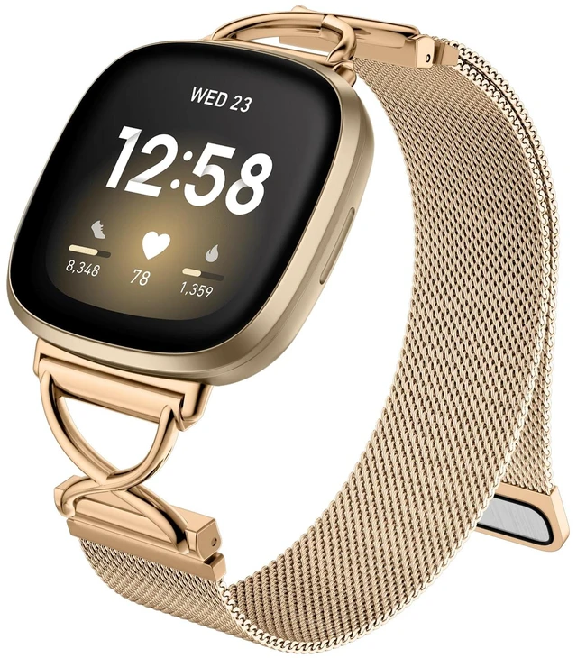 Main image of X-Shape Metal Band Compatible with Fitbit Versa 4/Sense 2/Versa 3/Sense Bands Women Men, Stainless Steel Soft Mesh Loop Strap Replacement for Fitbit Sense 2/Versa 3/Sense/Versa 4 Smartwatch