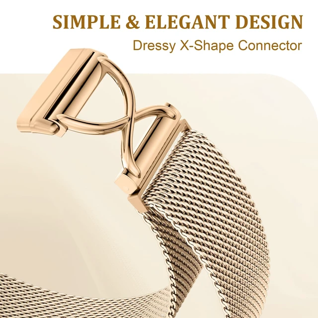 Alt view image 2 of 7 - X-Shape Metal Band Compatible with Fitbit Versa 4/Sense 2/Versa 3/Sense Bands Women Men, Stainless Steel Soft Mesh Loop Strap Replacement for Fitbit Sense 2/Versa 3/Sense/Versa 4 Smartwatch