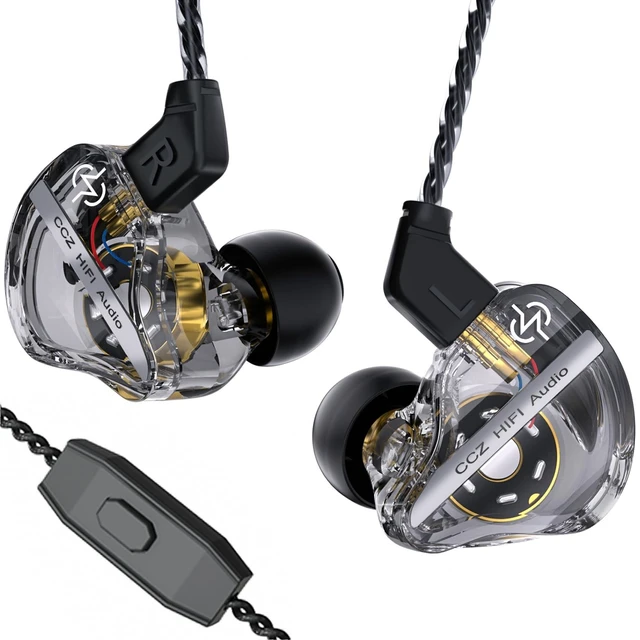 Main image of CCZ DC01 Pro Gaming Earbuds, Professional iems for Gaming, Super Bass in Ear Monitor Headphone Wired Earphones with 1DD, Patent Ear fins, Ear tips, for School Student Laptop Podcaster (black with mic)