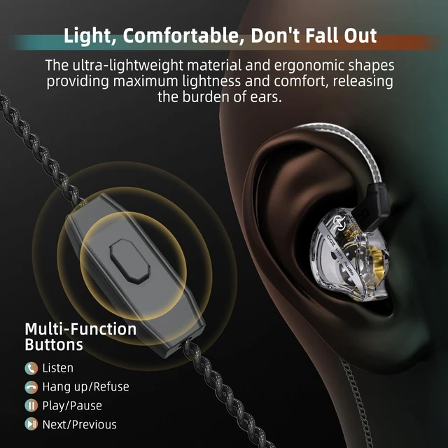 Alt view image 4 of 7 - CCZ DC01 Pro Gaming Earbuds, Professional iems for Gaming, Super Bass in Ear Monitor Headphone Wired Earphones with 1DD, Patent Ear fins, Ear tips, for School Student Laptop Podcaster (black with mic)