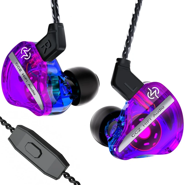 Main image of CCZ DC01 Pro Gaming Earbuds, Professional iem for Gaming, Super Bass in Ear Monitor Headphone Wired Earphone with 1DD, Patent Ear fin Eartips, for School Student Laptop Podcaster(Purple-Blue with mic)