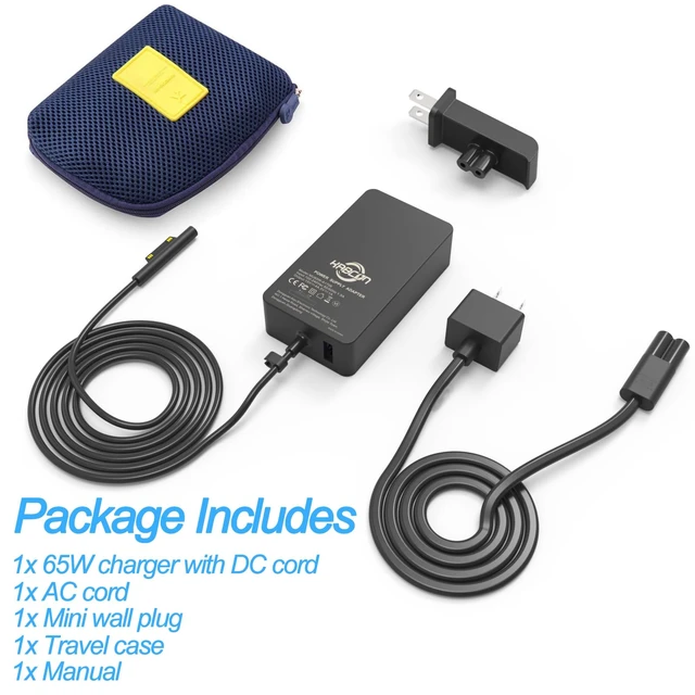 Alt view image 7 of 7 - 65W Surface Pro Laptop Charger for Microsoft Surface Pro 12 11 10 9 8 7+ X 7 6 5 4 3, Windows Surface Laptop 7 6 5 Studio 4 Go 3 2, Surface Go Tablet, Surface Book 2 1, Support 44W, 10FT, Travel Case