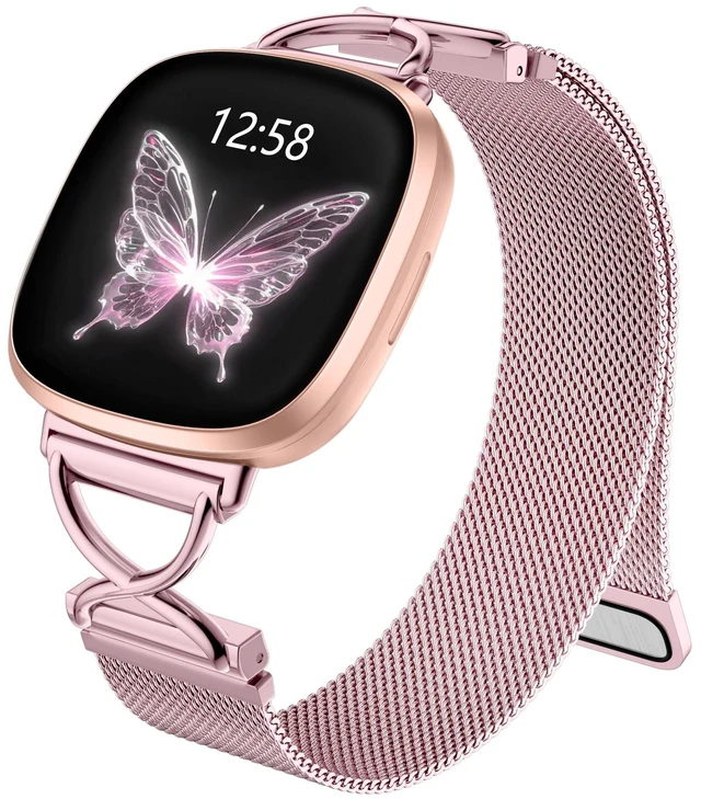 Main image of X-Shape Metal Band Compatible with Fitbit Versa 4/Sense 2/Versa 3/Sense Bands Women Men, Stainless Steel Soft Mesh Loop Strap Replacement for Fitbit Sense 2/Versa 3/Sense/Versa 4 Smartwatch